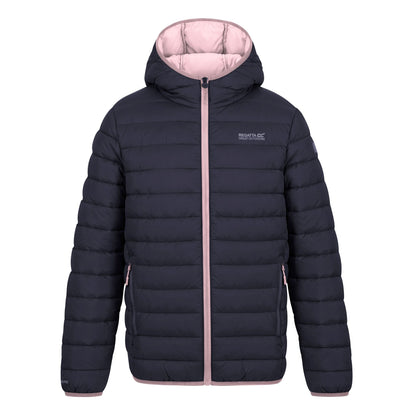 Navy-Powder Lilac - Front - Regatta Childrens-Kids Marizion Hooded Padded Jacket