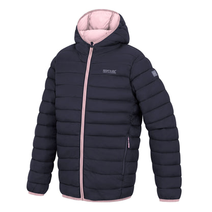 Navy-Powder Lilac - Side - Regatta Childrens-Kids Marizion Hooded Padded Jacket