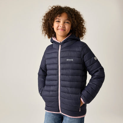 Navy-Powder Lilac - Pack Shot - Regatta Childrens-Kids Marizion Hooded Padded Jacket