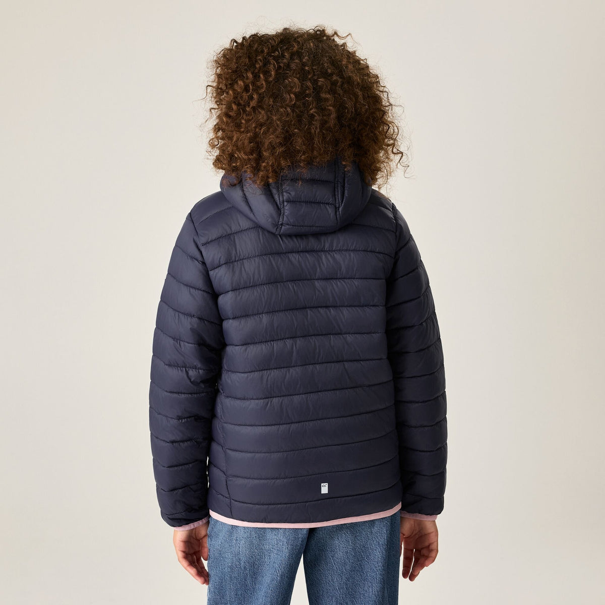 Navy-Powder Lilac - Close up - Regatta Childrens-Kids Marizion Hooded Padded Jacket