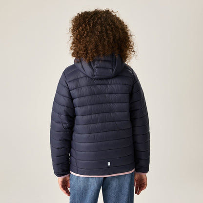 Navy-Powder Lilac - Close up - Regatta Childrens-Kids Marizion Hooded Padded Jacket