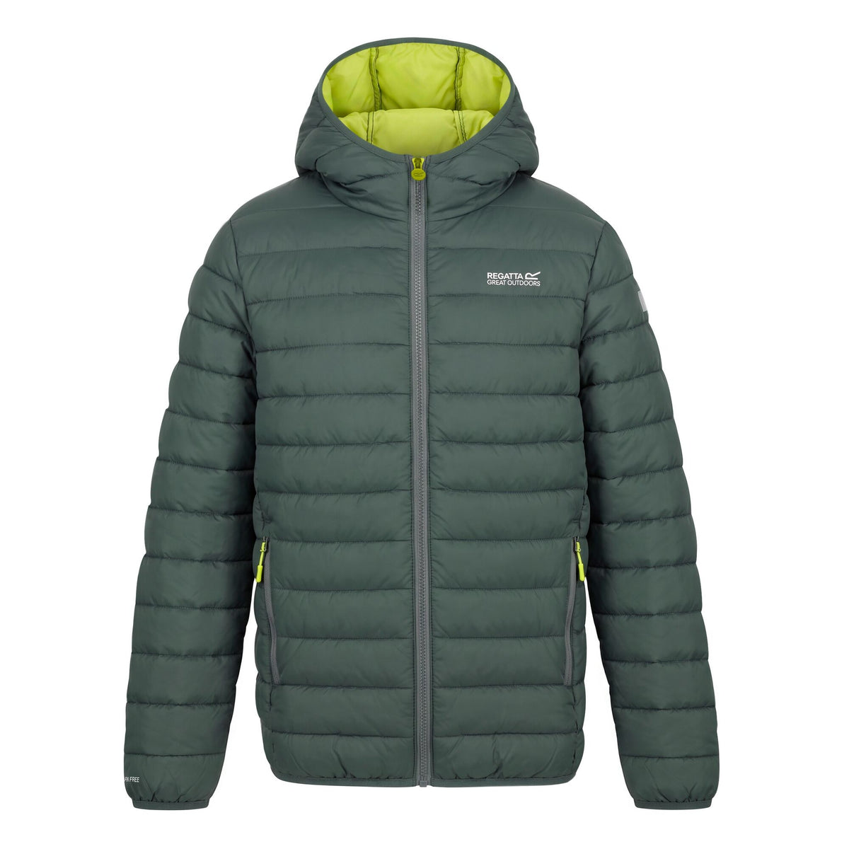 Dark Forest Green-Wild Lime - Front - Regatta Childrens-Kids Marizion Hooded Padded Jacket