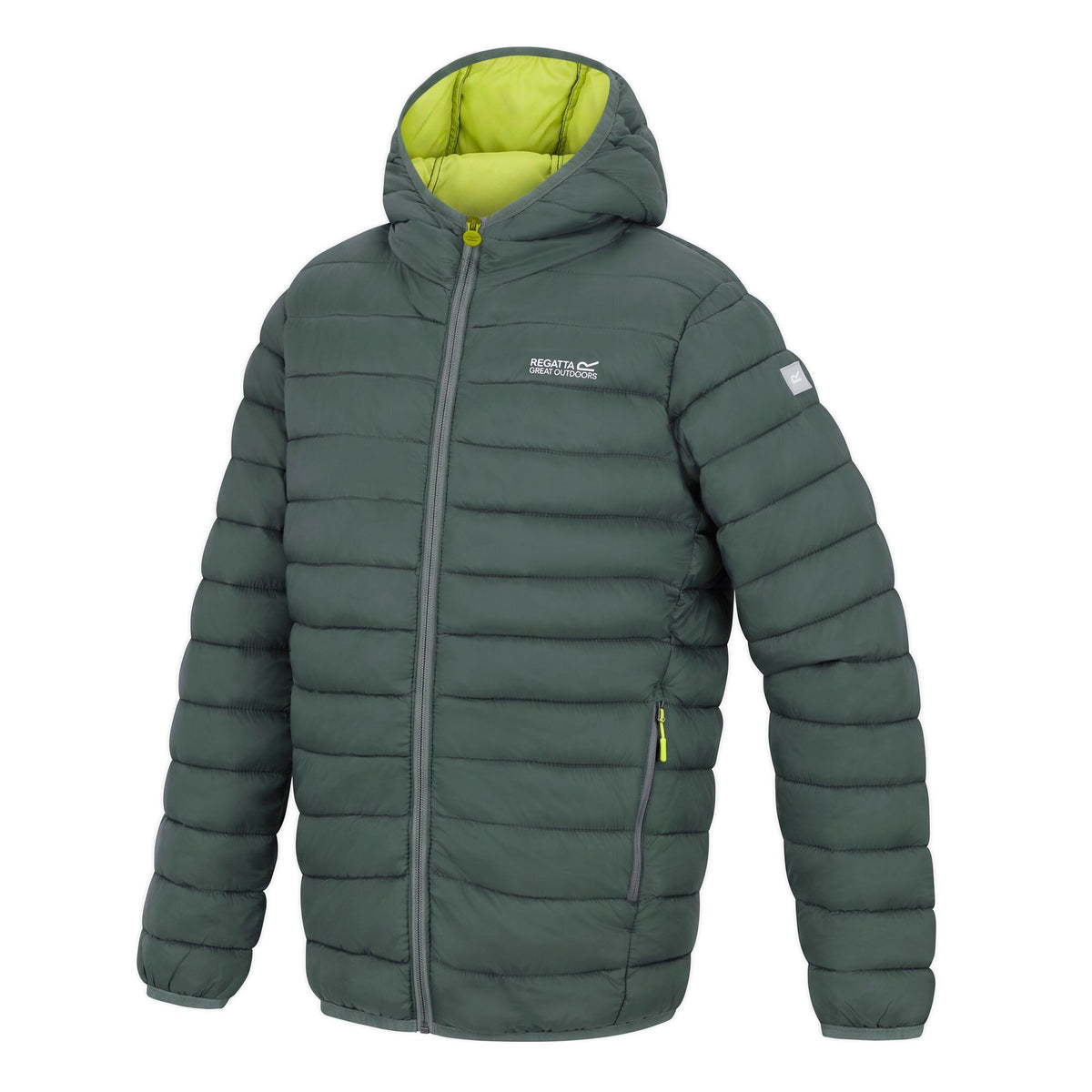 Dark Forest Green-Wild Lime - Side - Regatta Childrens-Kids Marizion Hooded Padded Jacket