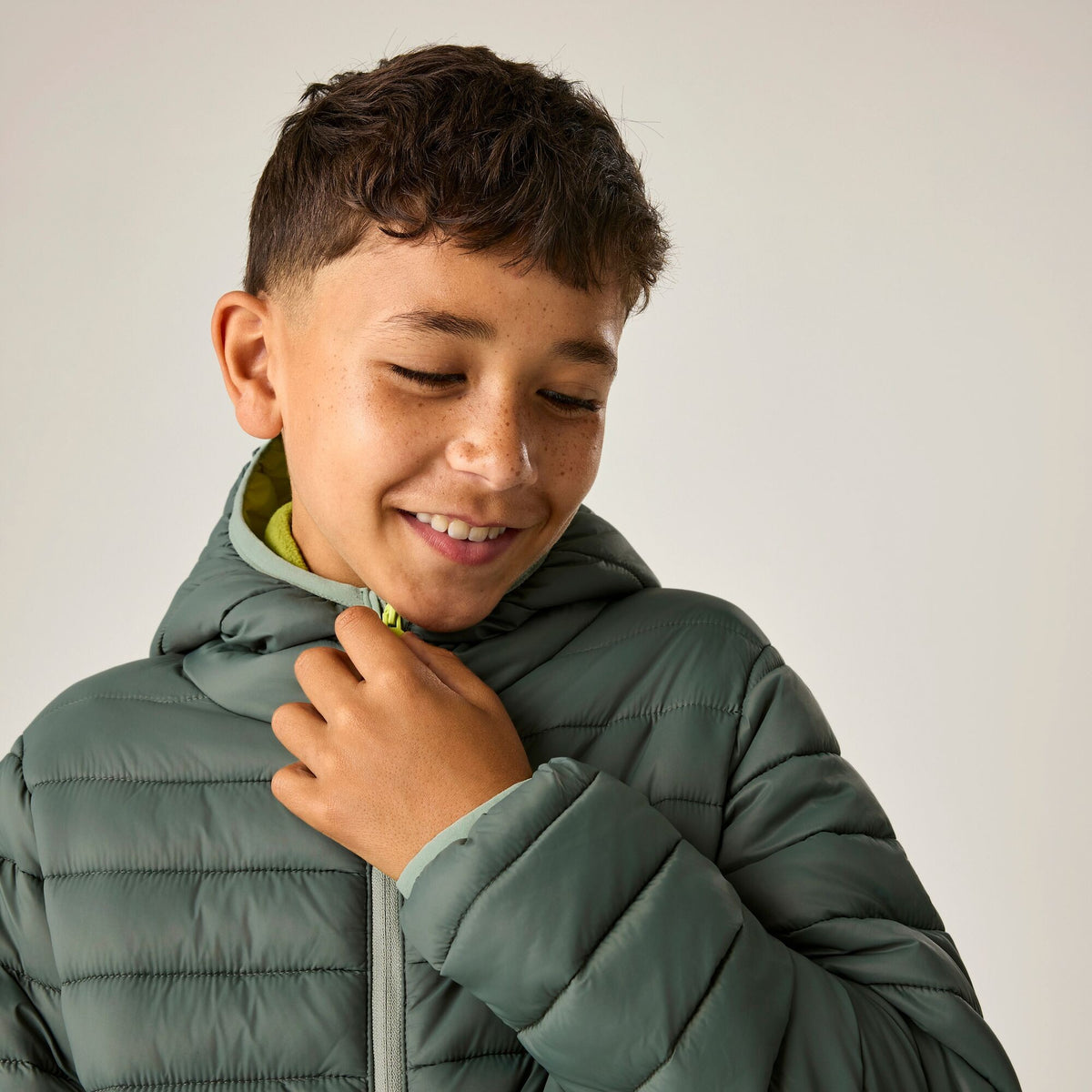 Dark Forest Green-Wild Lime - Lifestyle - Regatta Childrens-Kids Marizion Hooded Padded Jacket