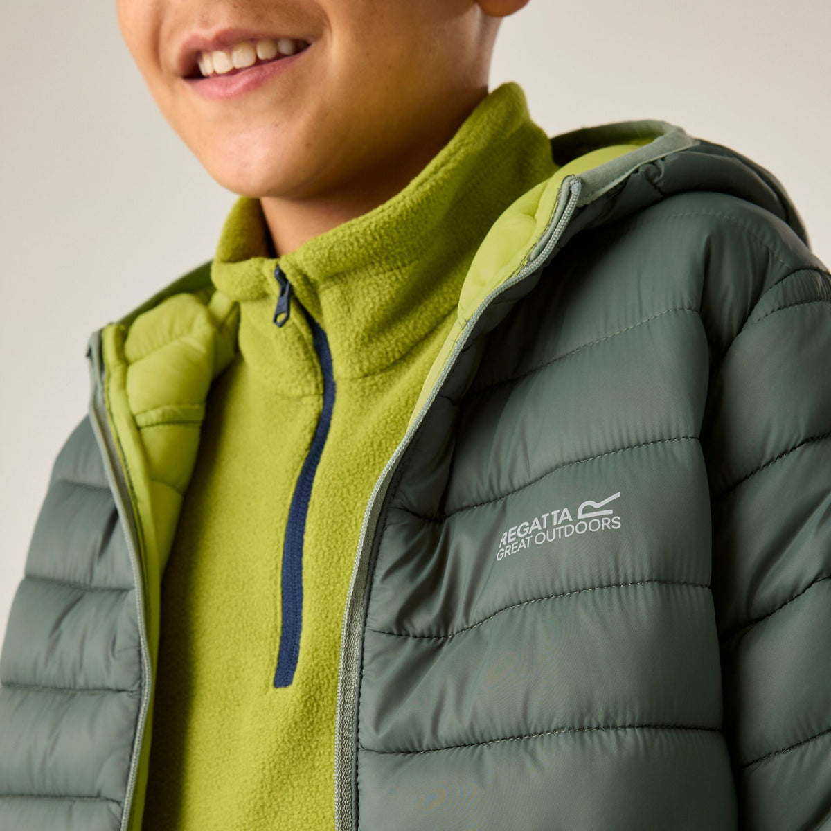 Dark Forest Green-Wild Lime - Pack Shot - Regatta Childrens-Kids Marizion Hooded Padded Jacket