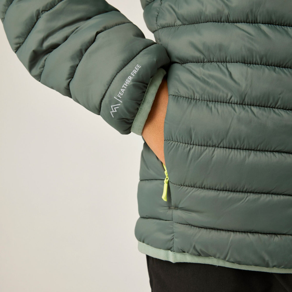 Dark Forest Green-Wild Lime - Close up - Regatta Childrens-Kids Marizion Hooded Padded Jacket