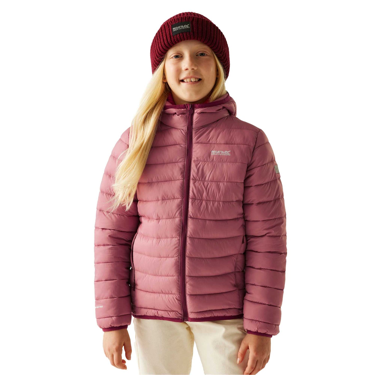 Dusty Rose-Dark Pimento - Lifestyle - Regatta Childrens-Kids Marizion Hooded Padded Jacket