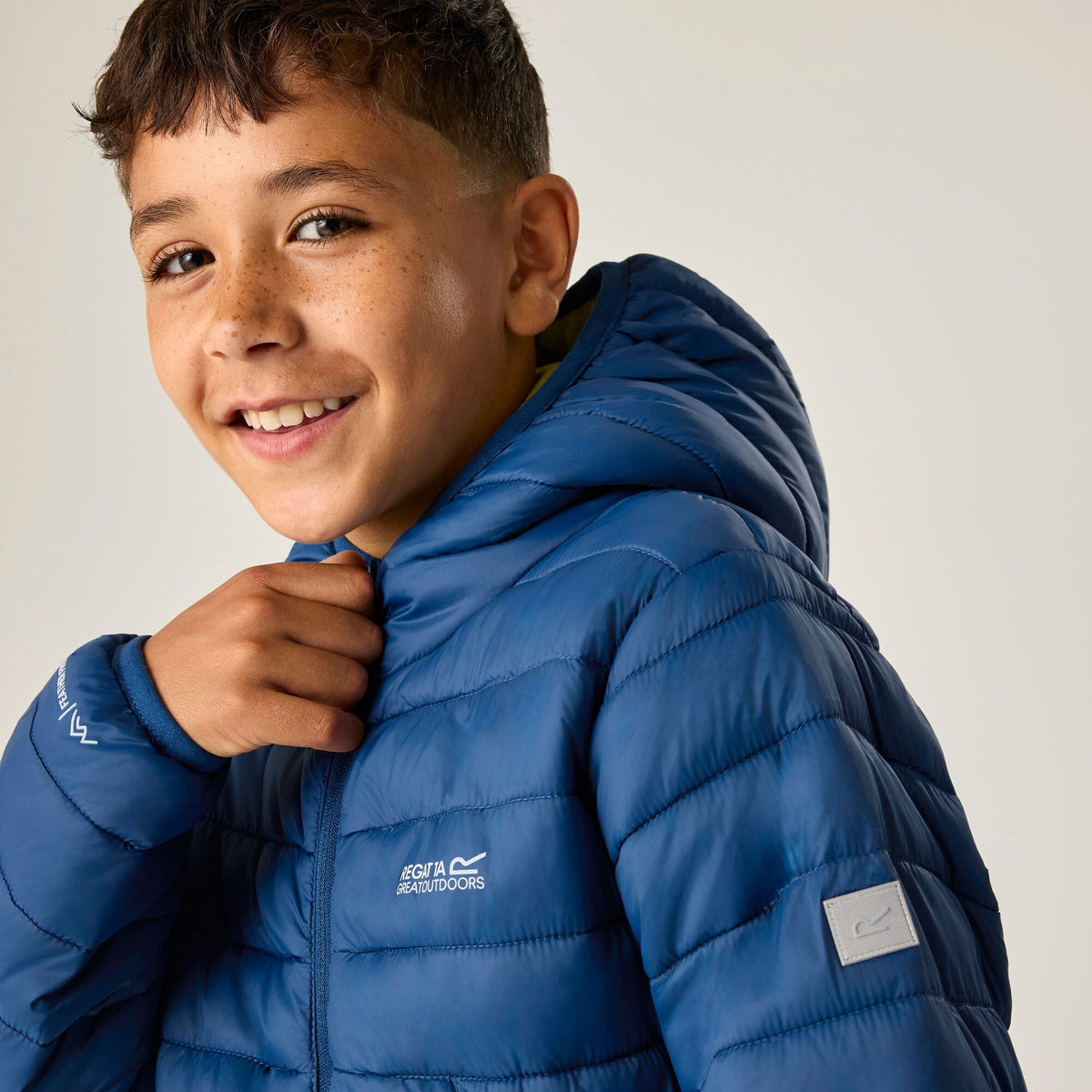 Aviator Blue-Wild Lime - Side - Regatta Childrens-Kids Marizion Hooded Padded Jacket