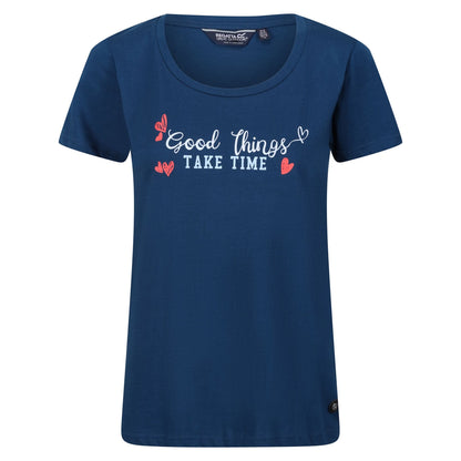 Blue Opal - Front - Regatta Womens-Ladies Filandra VII Good Things Take Time Heart T-Shirt