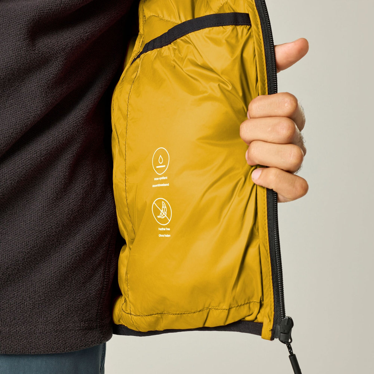 Ash-Sunset - Close up - Regatta Mens Marizion Baffled Hooded Padded Jacket