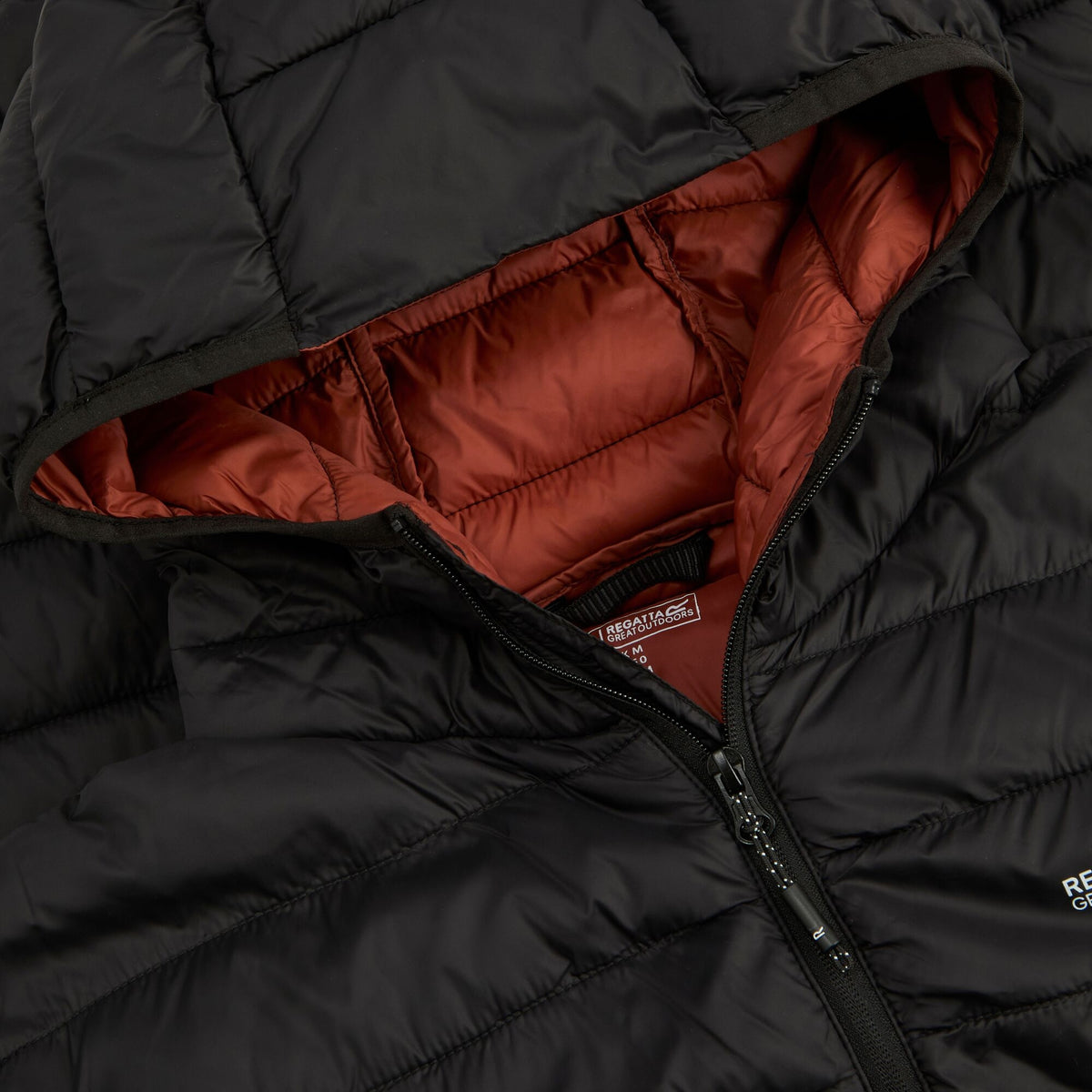 Black-Burnt Henna - Pack Shot - Regatta Mens Marizion Baffled Hooded Padded Jacket