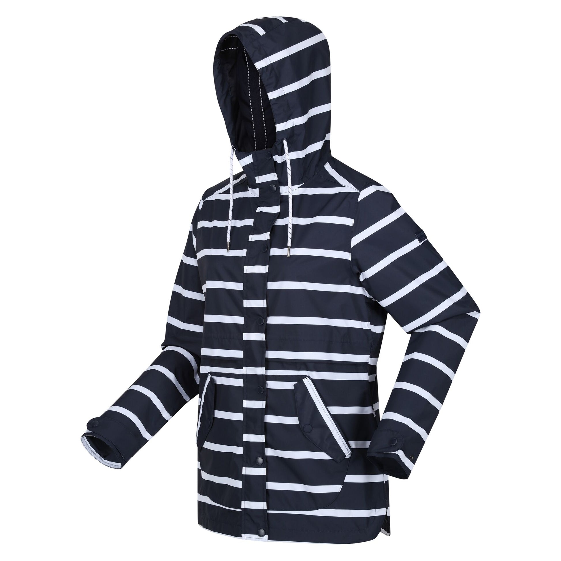 Navy-White - Side - Regatta Womens-Ladies Bayla Waterproof Raincoat