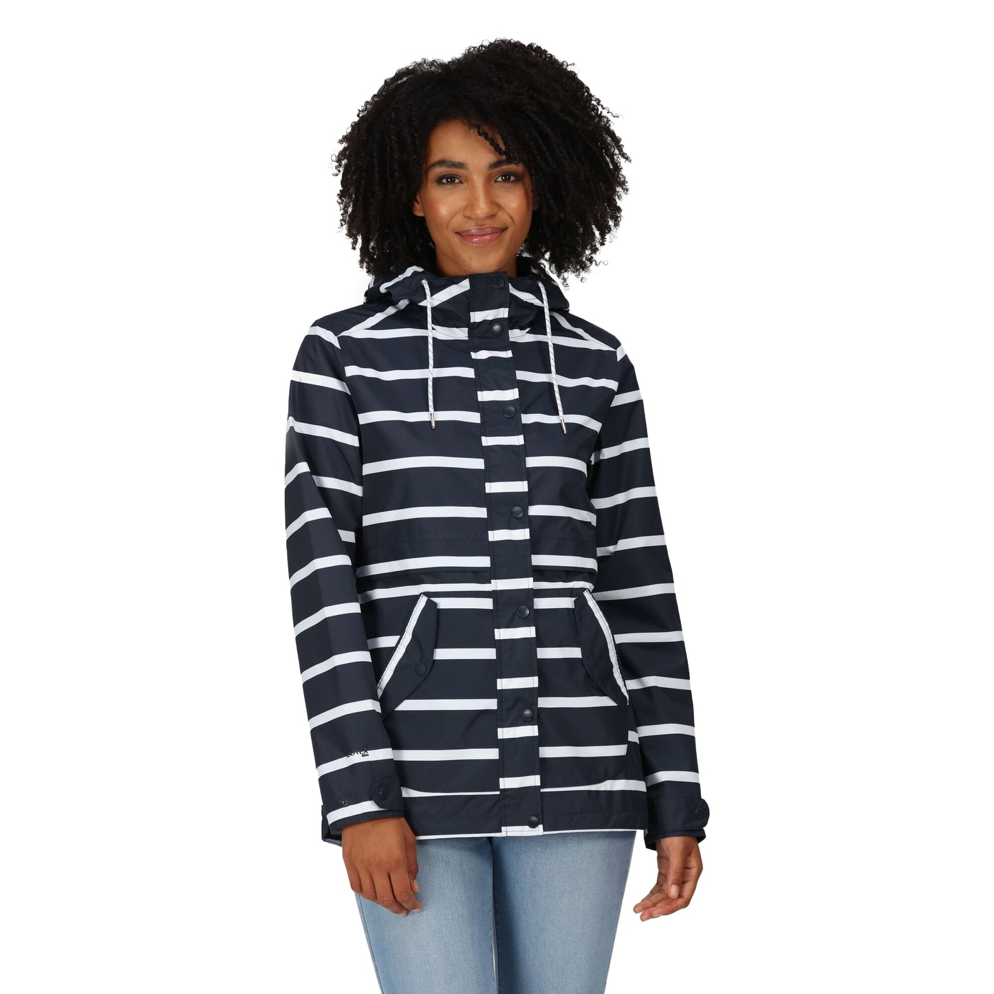 Navy-White - Pack Shot - Regatta Womens-Ladies Bayla Waterproof Raincoat