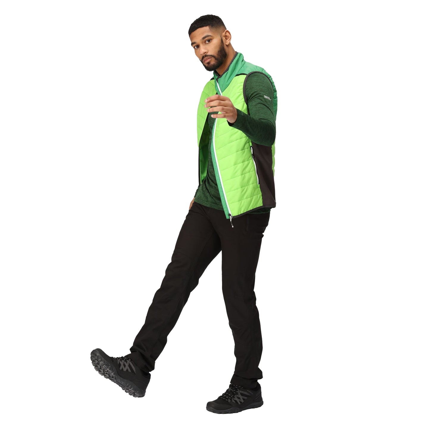 Jasmine Green-Field Green - Close up - Regatta Mens Halton Baffled VII Colour Block Padded Gilet