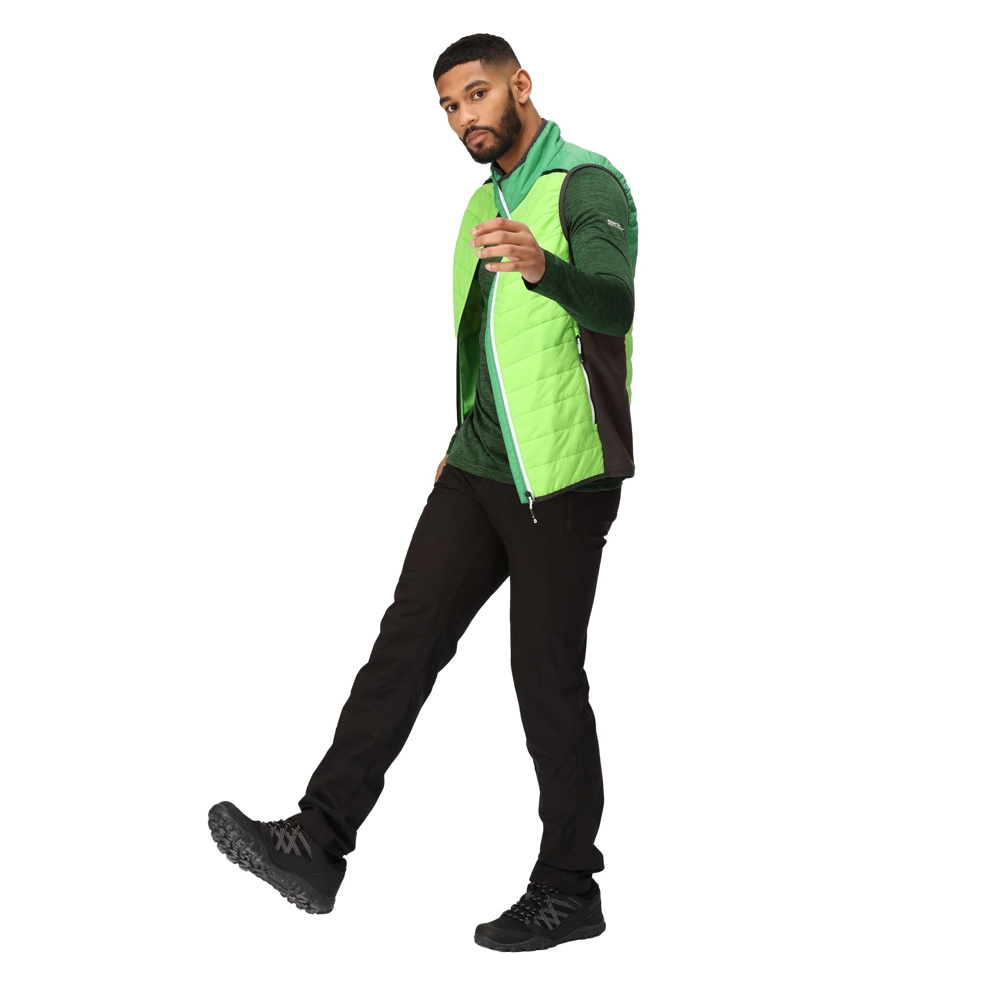 Jasmine Green-Field Green - Close up - Regatta Mens Halton Baffled VII Colour Block Padded Gilet