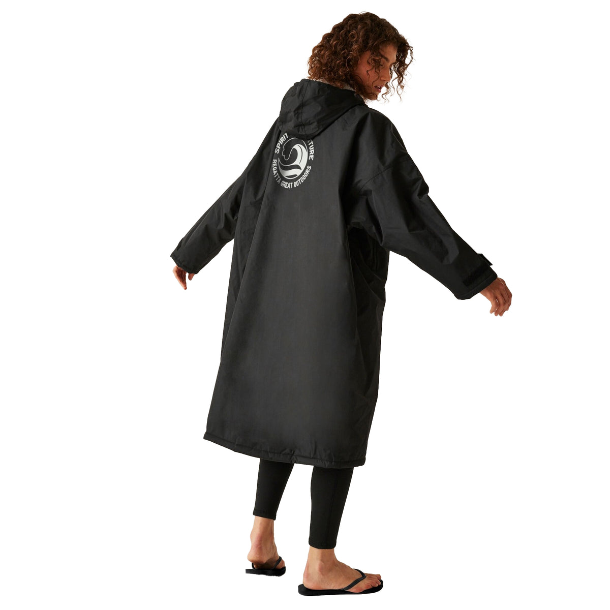 Black - Back - Regatta Unisex Adult Waterproof Fleece Lined Changing Robe