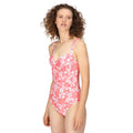 Peach Bloom - Close up - Regatta Womens-Ladies Sakari Hibiscus Tummy Control One Piece Swimsuit