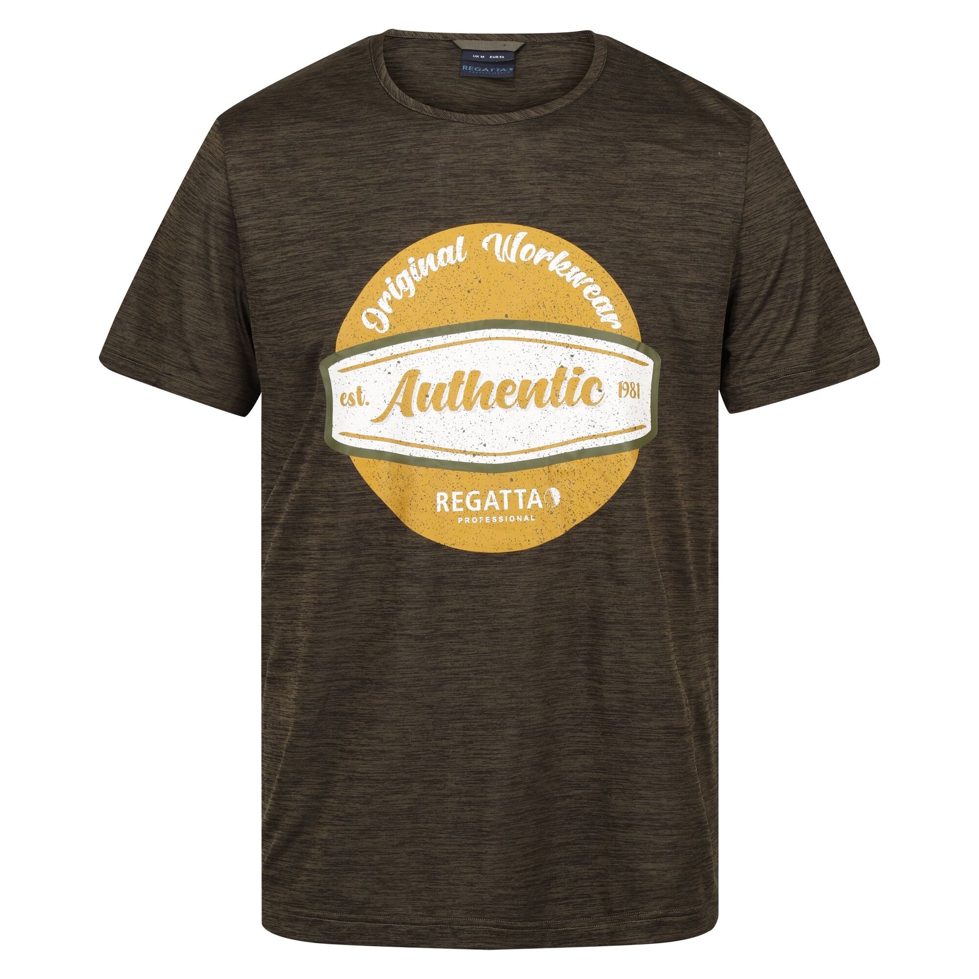 Dark Khaki Marl - Front - Regatta Professional Mens Moisture Wicking T-Shirt