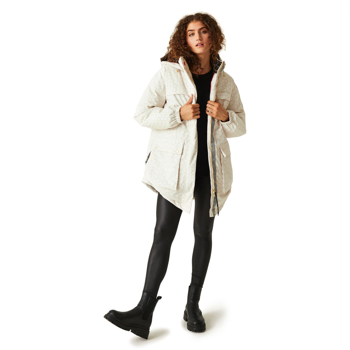 Beige-Black - Lifestyle - Regatta Womens-Ladies Christian Lacroix Cailar Pearl Longline Waterproof Jacket