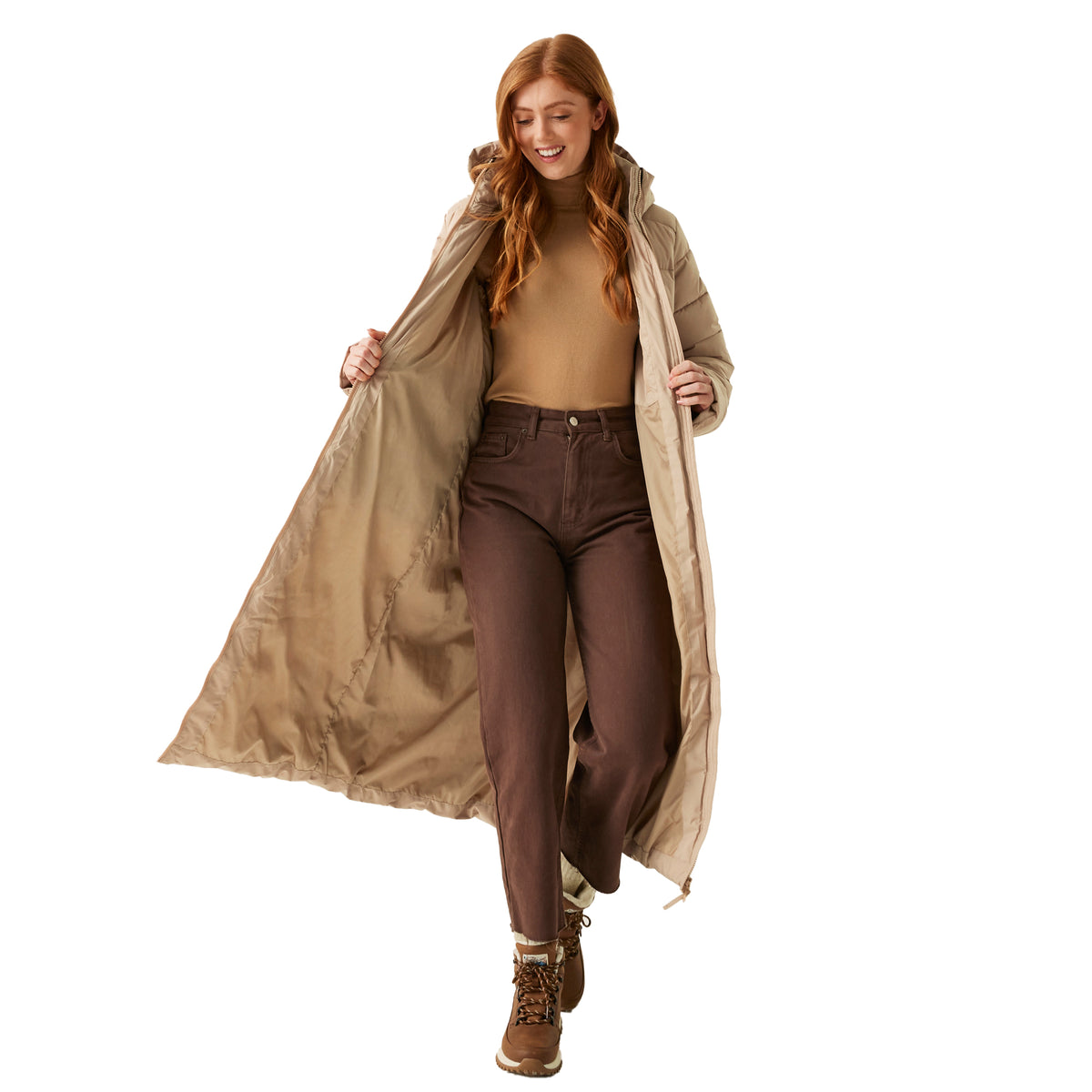 Warm Taupe - Side - Regatta Womens-Ladies Elender Baffled Hooded Jacket