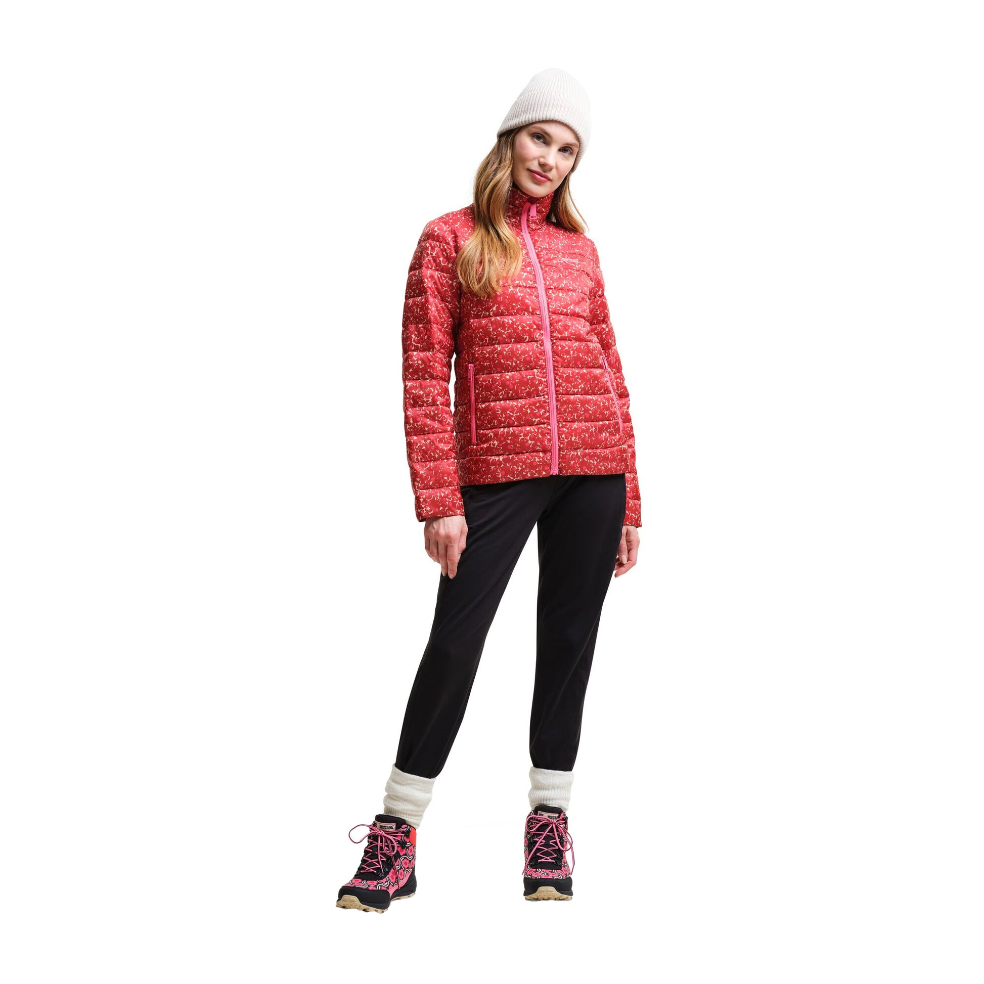 Red - Lifestyle - Regatta Womens-Ladies Orla Kiely Berry Bubble Baffled Padded Jacket
