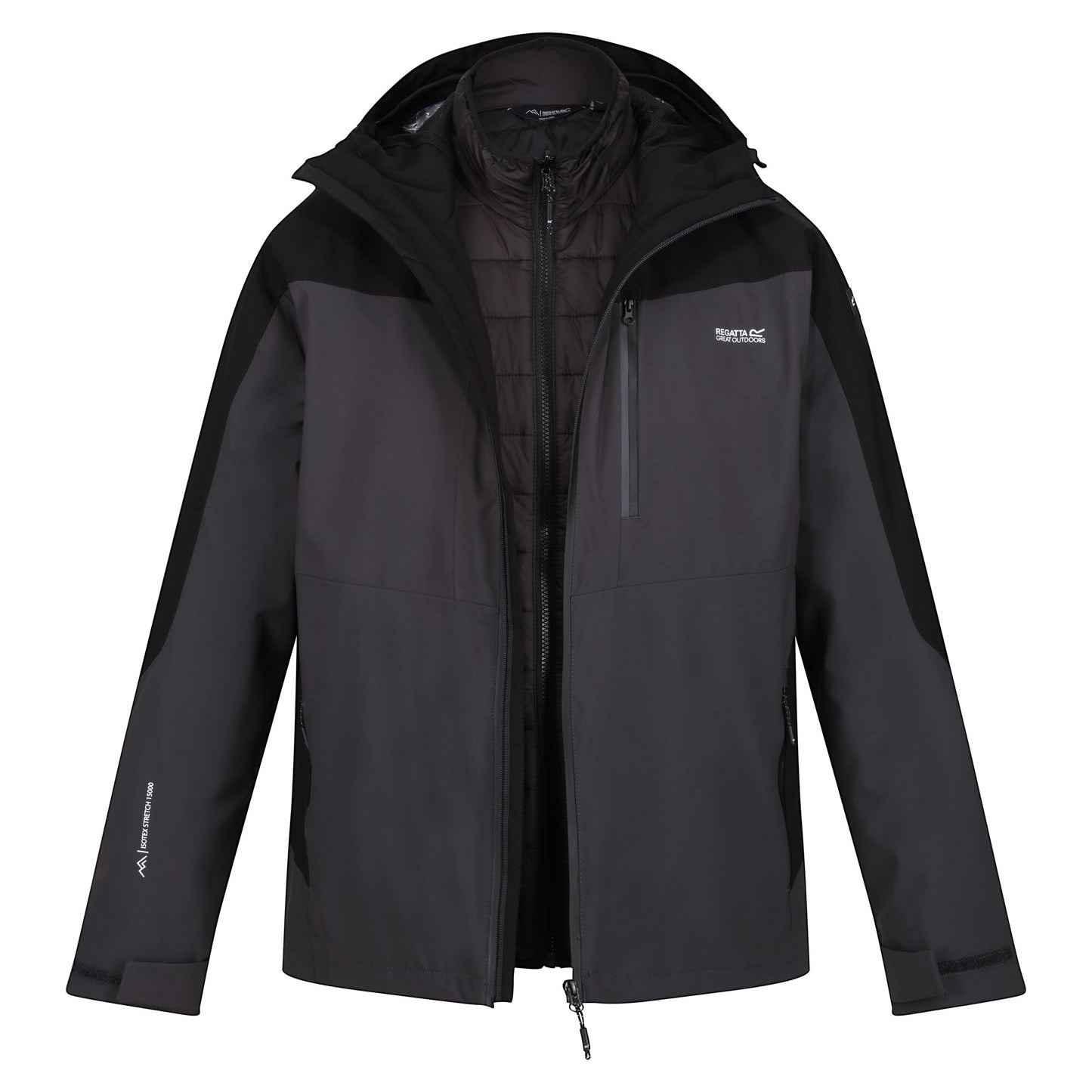 Ash-Black - Pack Shot - Regatta Mens Wentwood VIII 3 in 1 Waterproof Jacket
