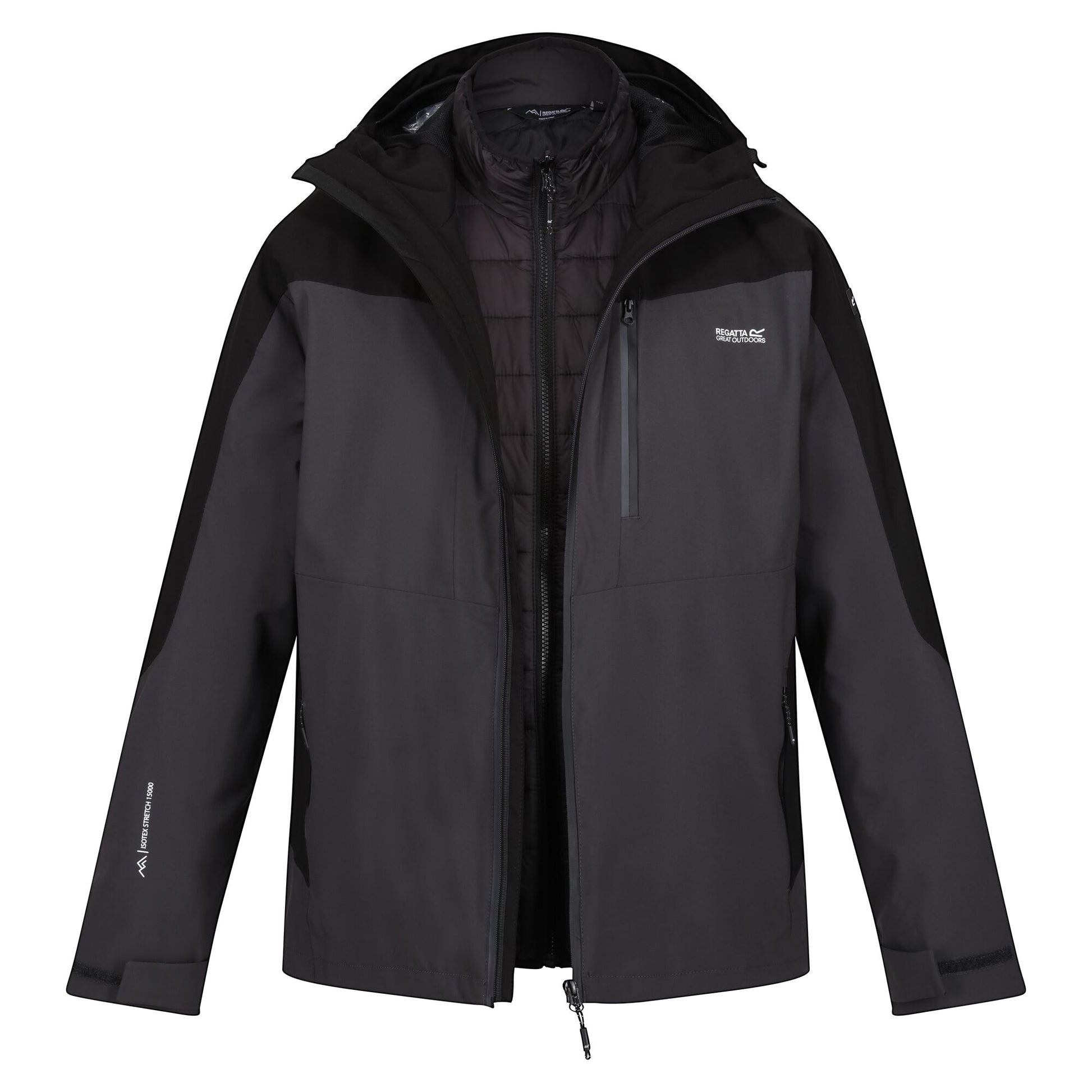 Ash-Black - Pack Shot - Regatta Mens Wentwood VIII 3 in 1 Waterproof Jacket
