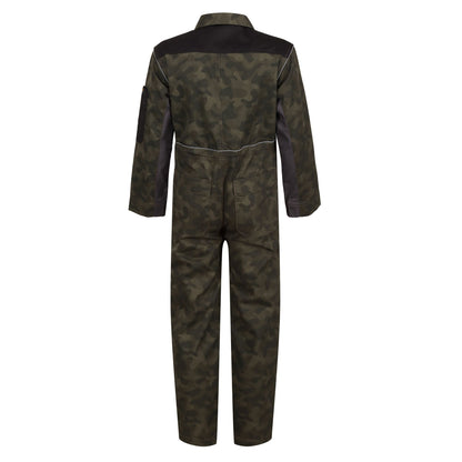 Green-Black - Back - Regatta Professional Childrens-Kids Camouflage Jumpsuit
