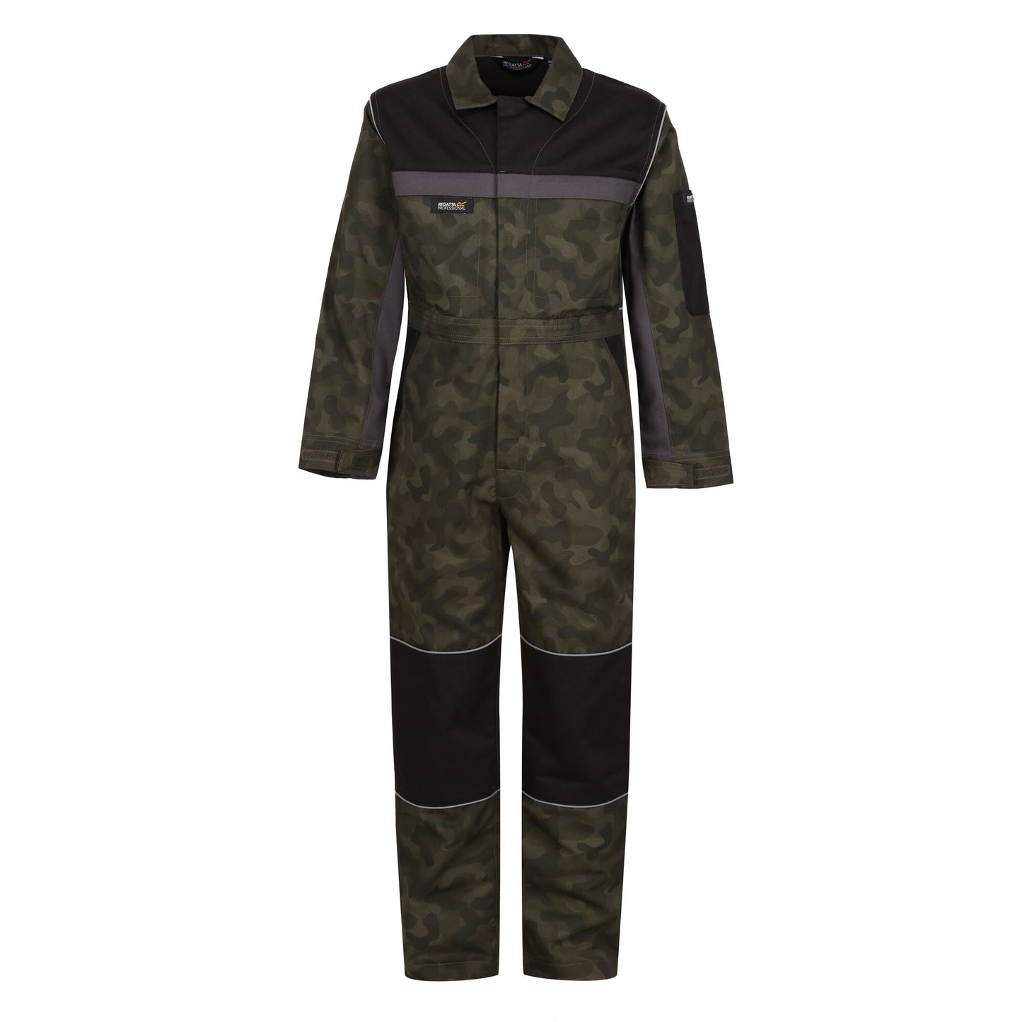 Green-Black - Front - Regatta Professional Childrens-Kids Camouflage Jumpsuit