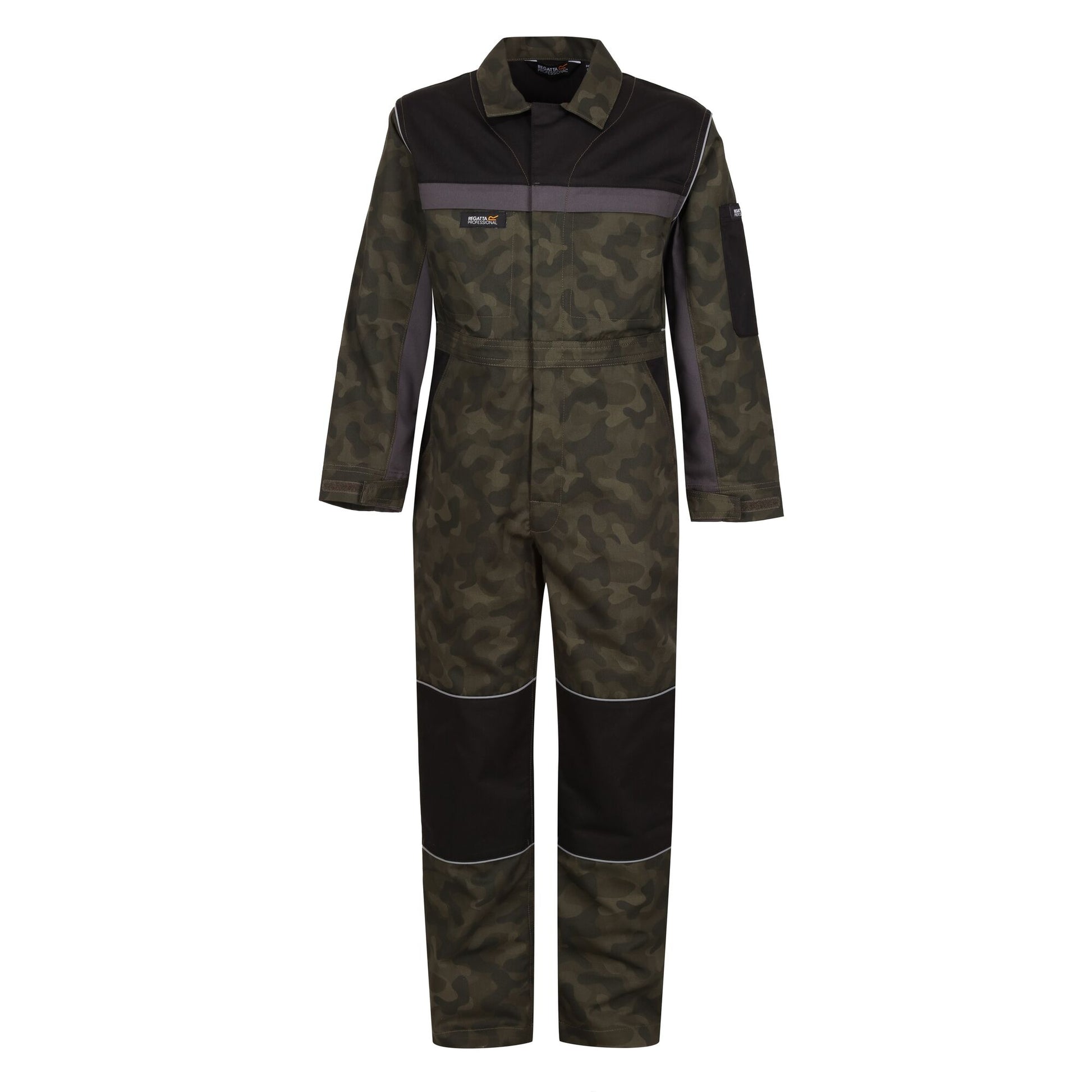 Green-Black - Front - Regatta Professional Childrens-Kids Camouflage Jumpsuit