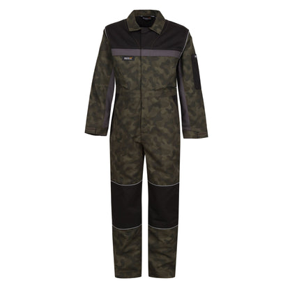 Green-Black - Front - Regatta Professional Childrens-Kids Camouflage Jumpsuit