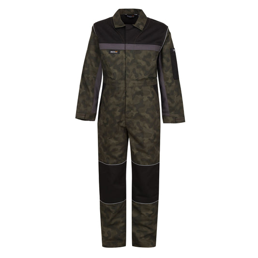 Green-Black - Front - Regatta Professional Childrens-Kids Camouflage Jumpsuit
