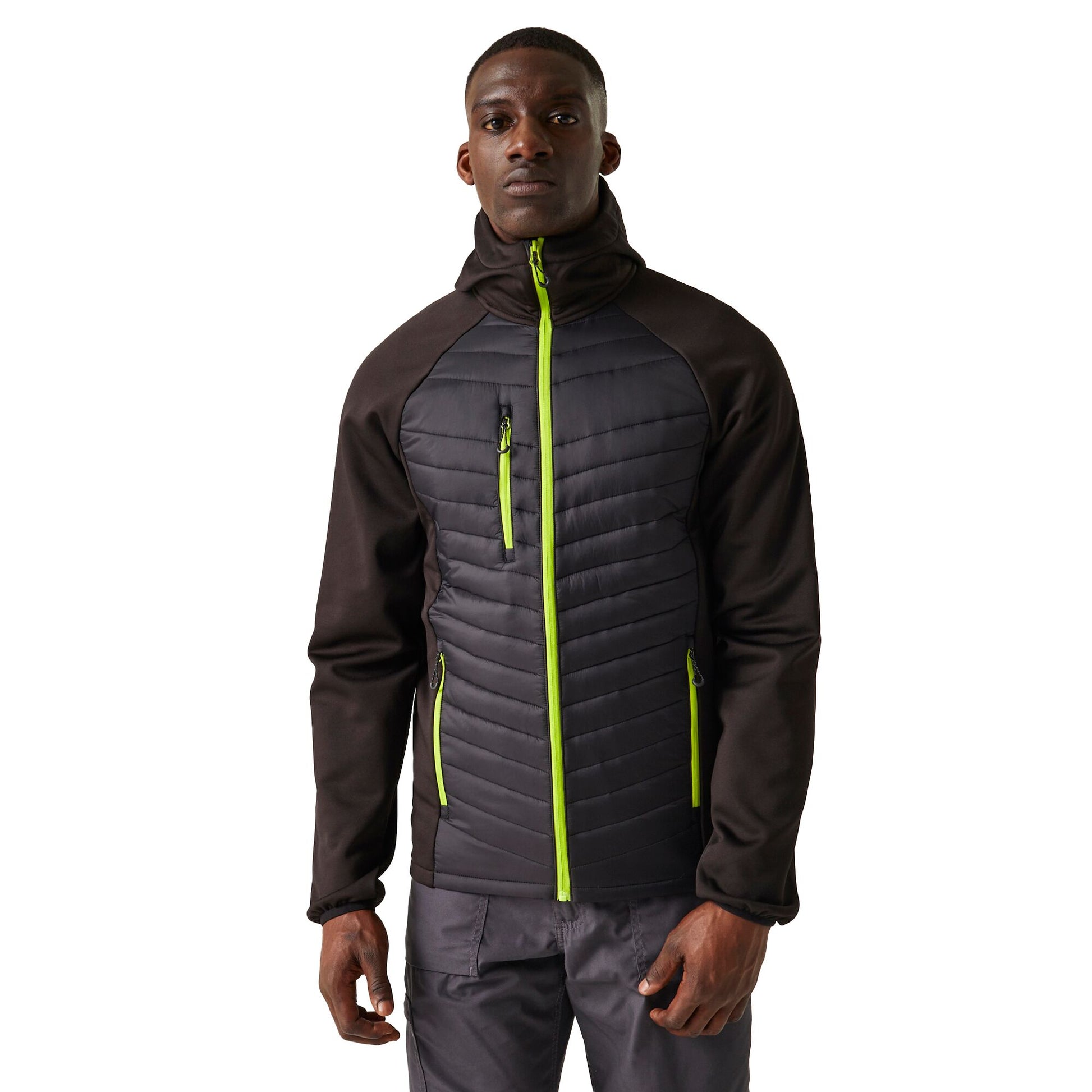 Black-Lime Green - Side - Regatta Mens Navigate Quilted Hybrid Jacket