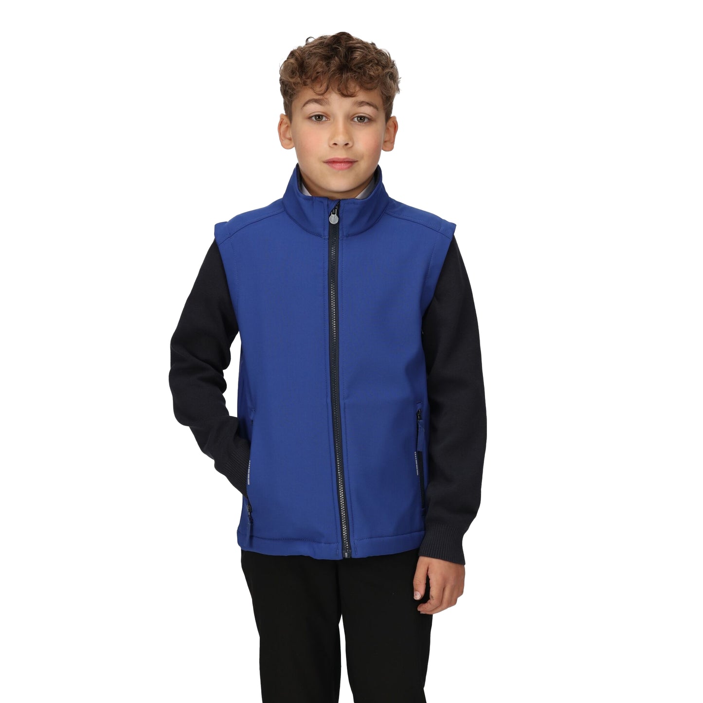New Royal-Navy - Side - Regatta Professional Childrens-Kids Softshell Reflective Gilet