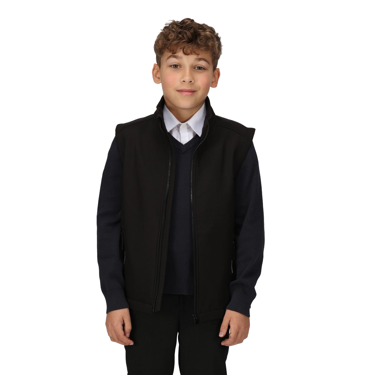 Black - Side - Regatta Professional Childrens-Kids Softshell Reflective Gilet