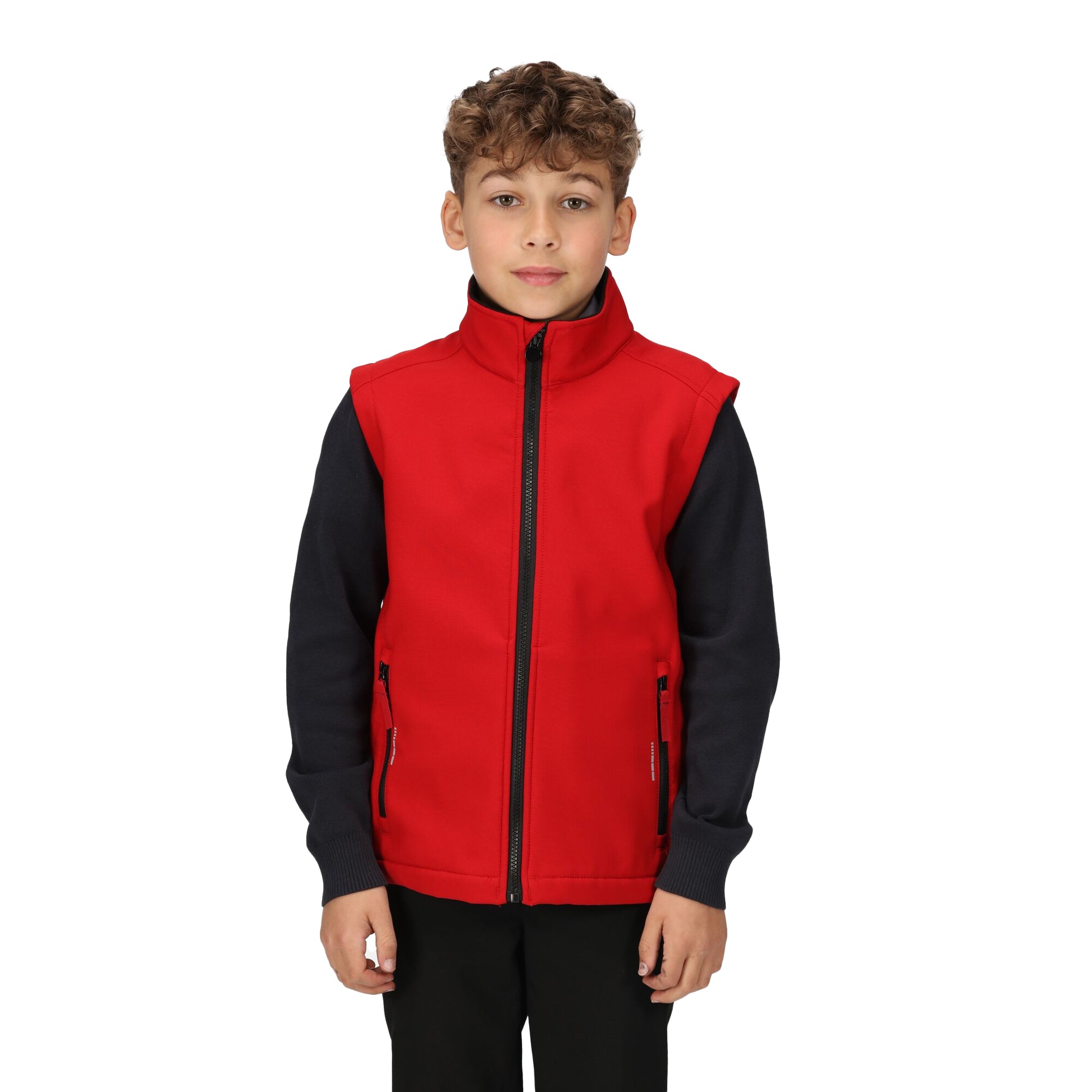 Classic Red-Black - Side - Regatta Professional Childrens-Kids Softshell Reflective Gilet
