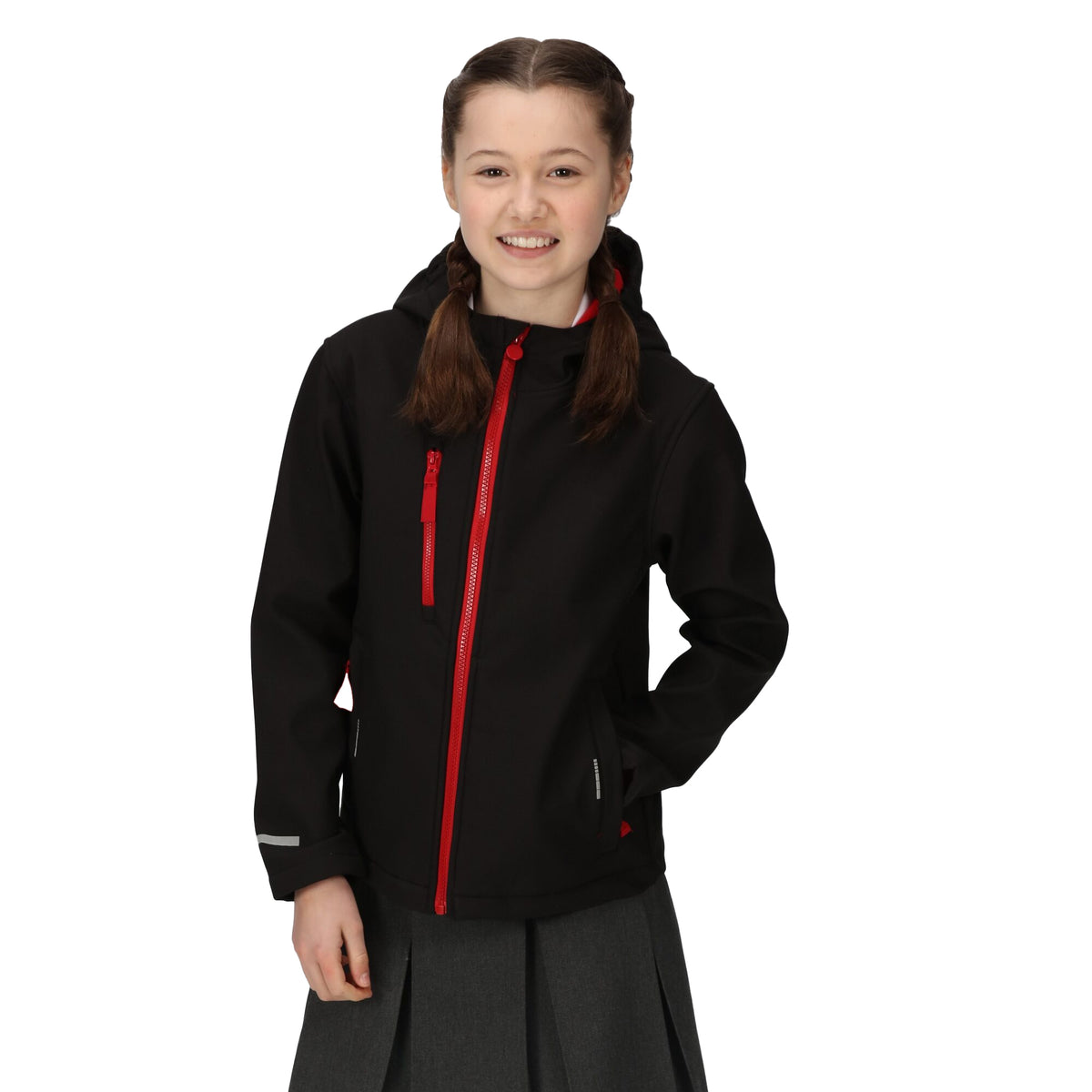Black-Classic Red - Side - Regatta Professional Childrens-Kids 3 Layer Soft Shell Jacket