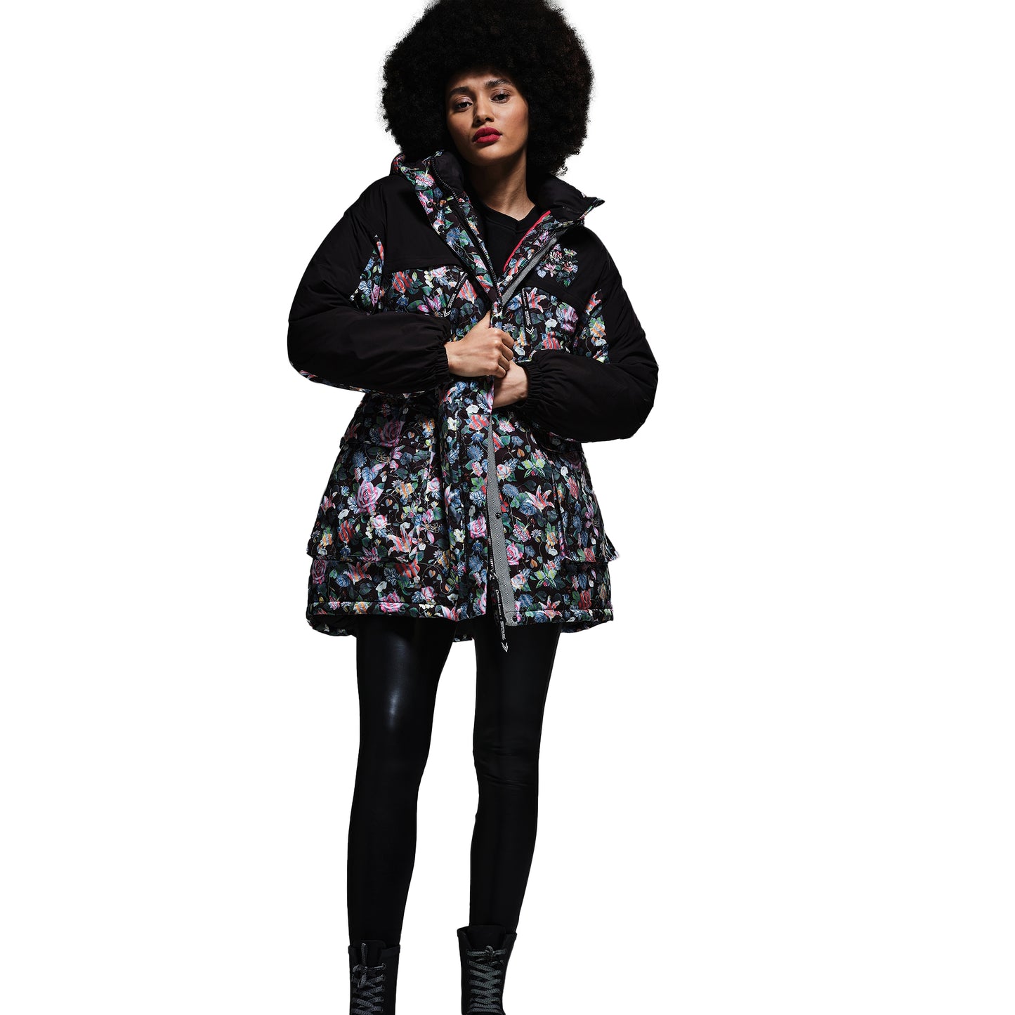 Black - Side - Regatta Womens-Ladies Christian Lacroix Cailar Floral Longline Waterproof Jacket