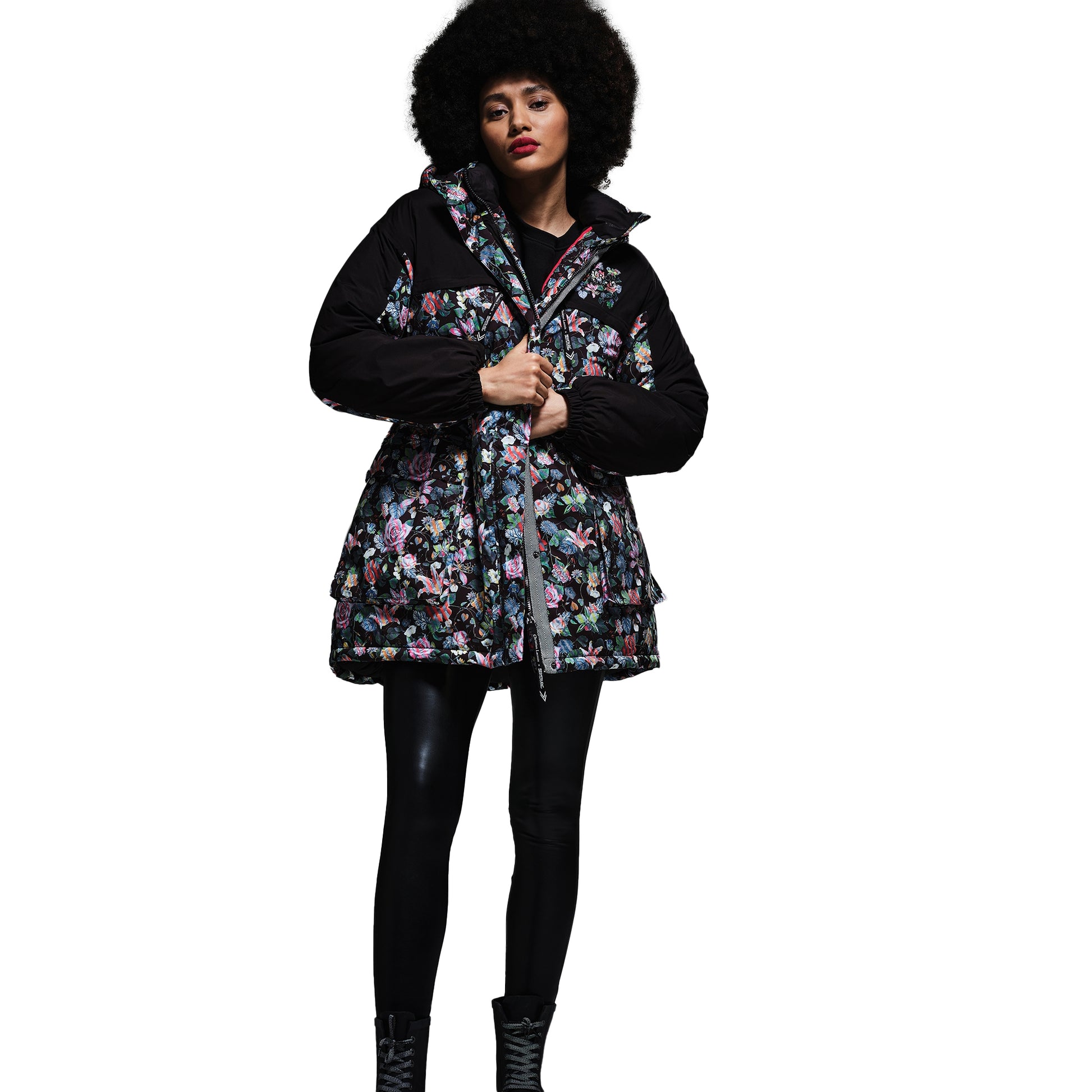 Black - Side - Regatta Womens-Ladies Christian Lacroix Cailar Floral Longline Waterproof Jacket
