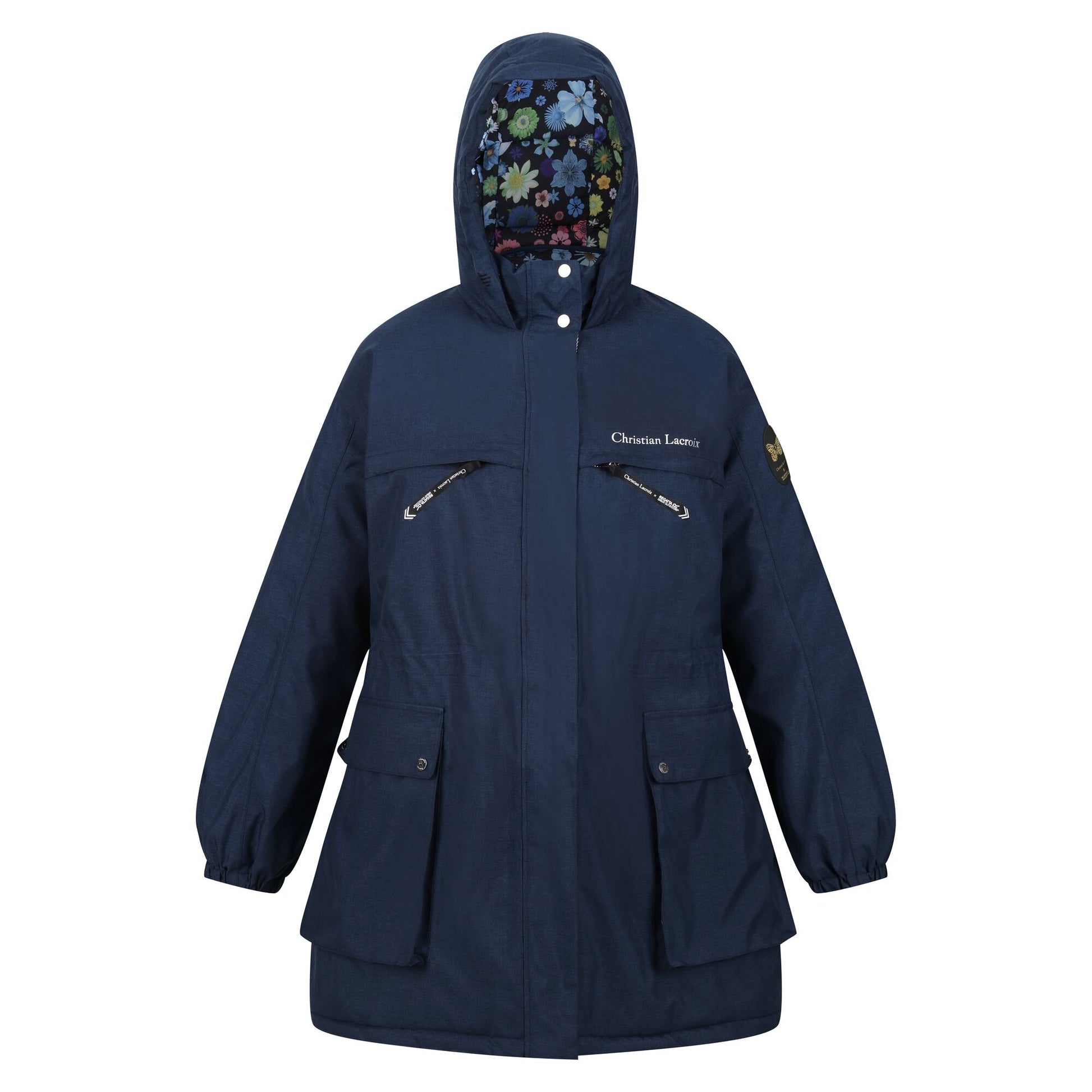 Navy Marl - Front - Regatta Womens-Ladies Christian Lacroix Cailar Logo Longline Waterproof Jacket