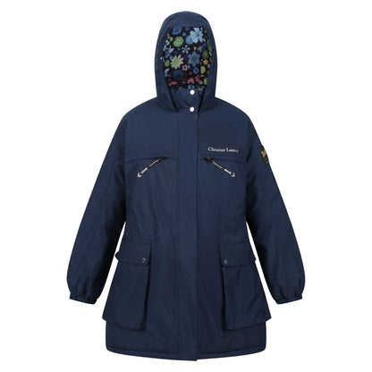 Navy Marl - Front - Regatta Womens-Ladies Christian Lacroix Cailar Logo Longline Waterproof Jacket