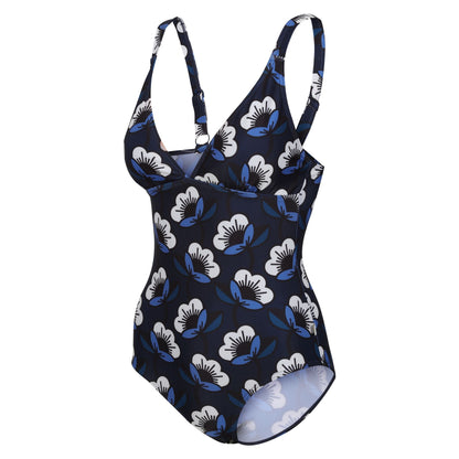 Navy - Side - Regatta Womens-Ladies Orla Kiely Passion Flower One Piece Swimsuit