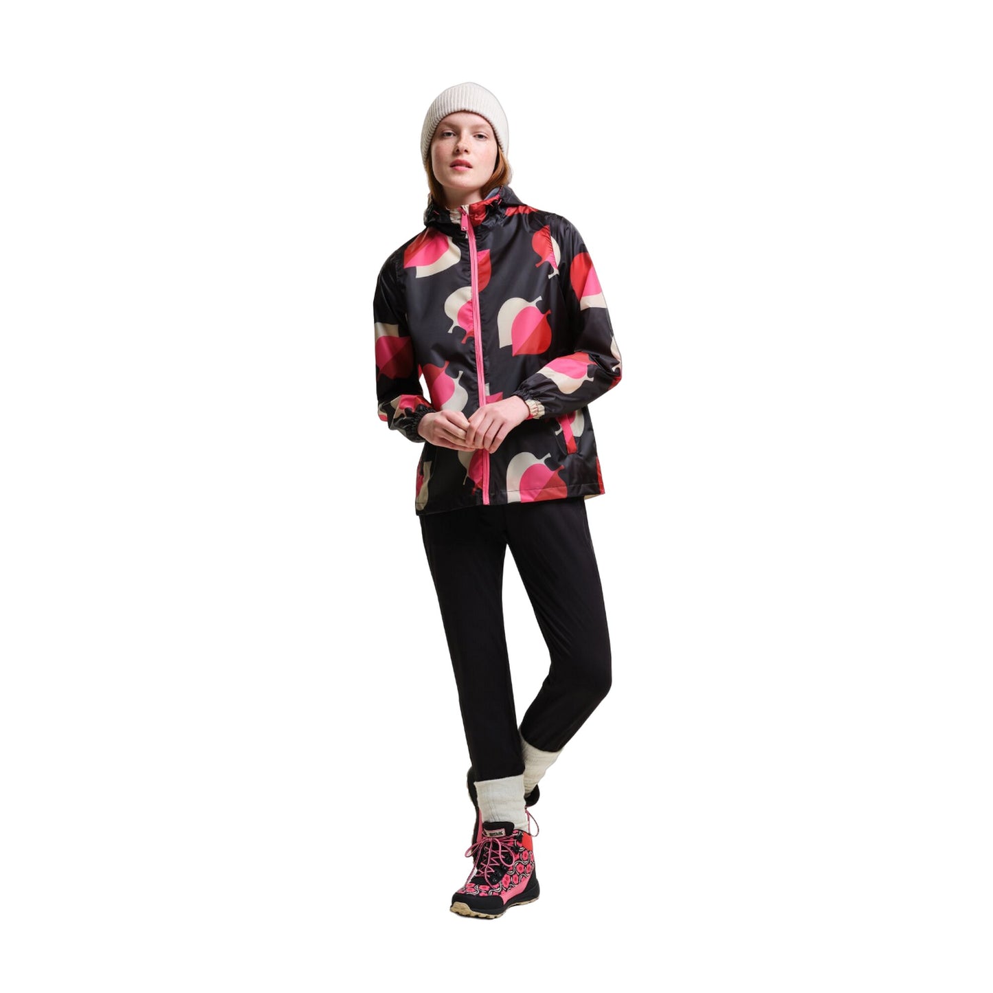 Shadow Elm Pink - Pack Shot - Regatta Womens-Ladies Orla Kiely Pack-It Leaves Waterproof Jacket