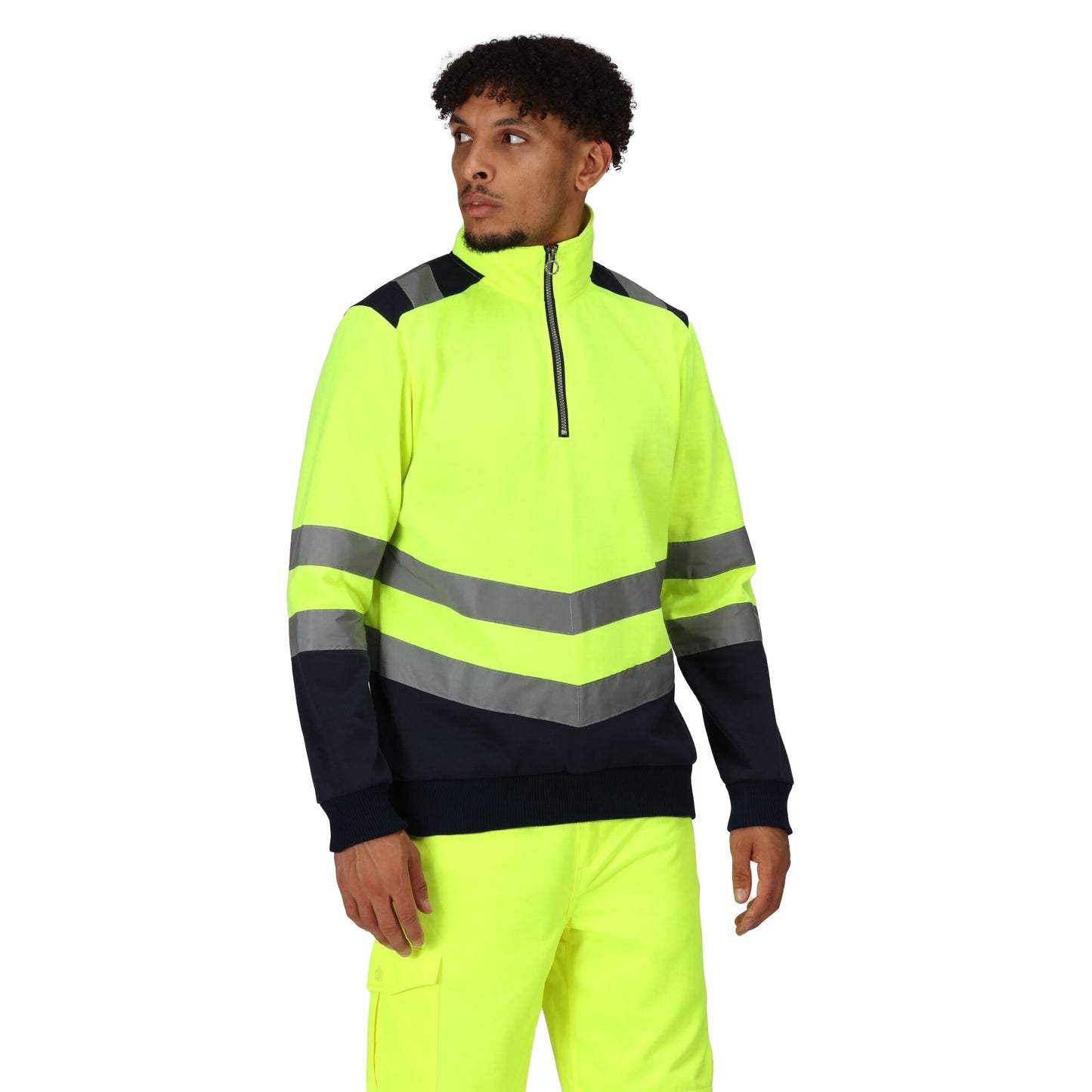 Yellow-Navy - Side - Regatta Professional Mens Hi-Vis Quarter Zip Top