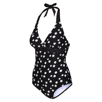 Black-White - Side - Regatta Womens-Ladies Flavia Polka Dot One Piece Swimsuit