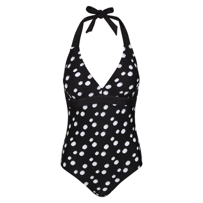 Black-White - Front - Regatta Womens-Ladies Flavia Polka Dot One Piece Swimsuit