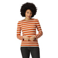 Burnt Copper-Light Vanilla - Side - Regatta Womens-Ladies Federica Stripe Long-Sleeved T-Shirt