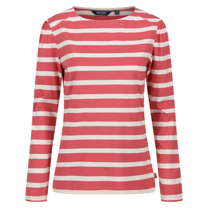 Mineral Red-Light Vanilla - Front - Regatta Womens-Ladies Federica Stripe Long-Sleeved T-Shirt