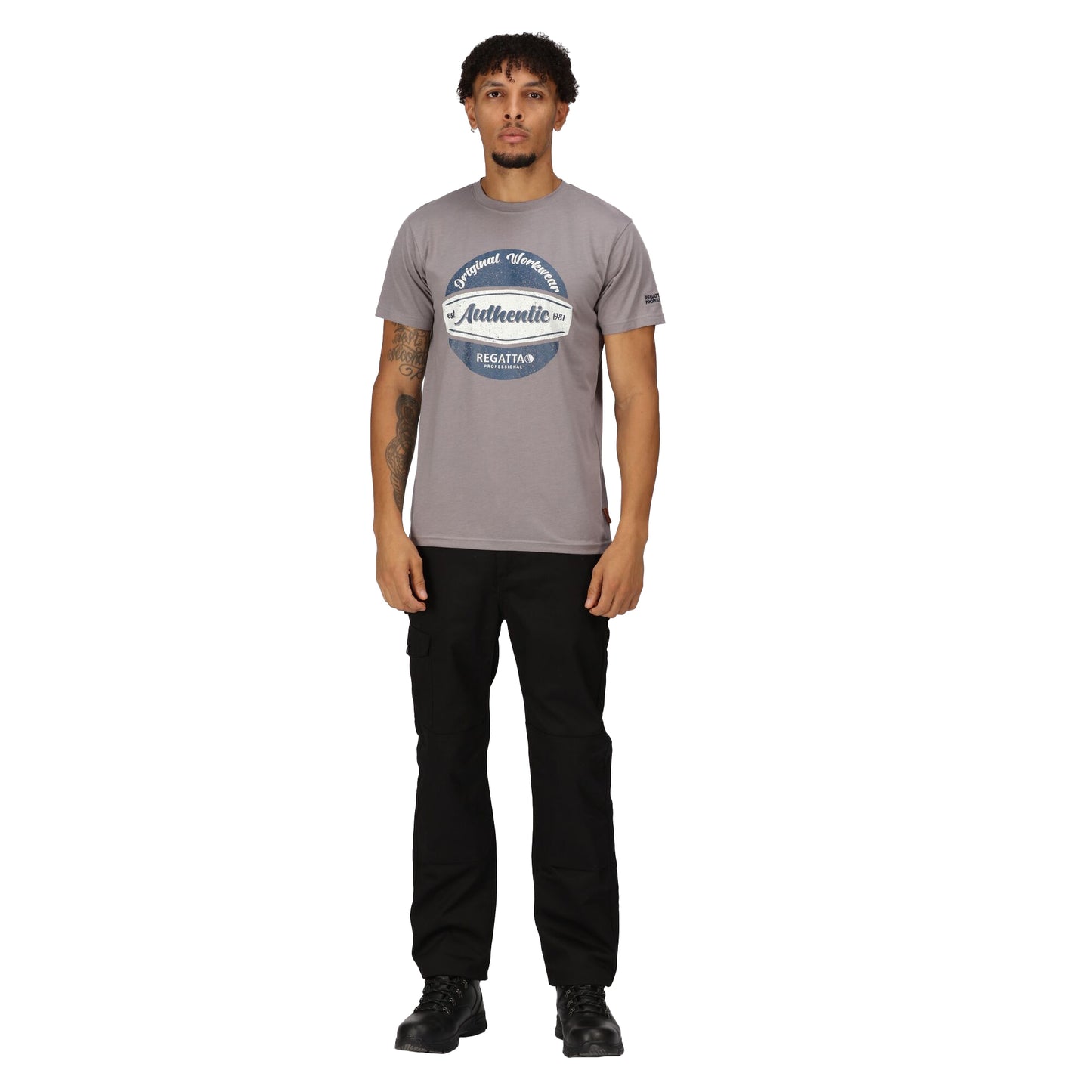 Rock Grey Marl - Side - Regatta Professional Mens Cotton T-Shirt