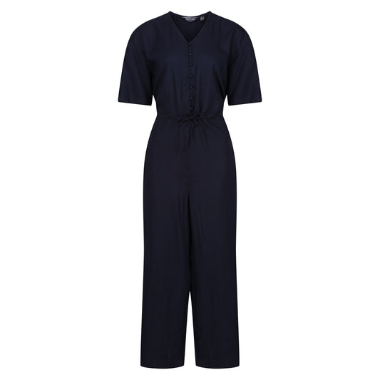 Navy - Front - Regatta Womens-Ladies Streap Lightweight Button Front Short-Sleeved Jumpsuit